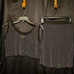 Mesh Crop Top and Skirt Sparkly Gems